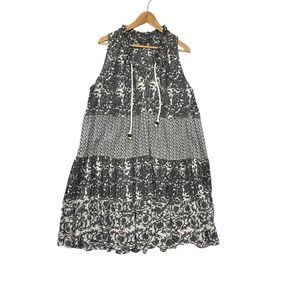 Chelsea Theodore Tiered Floral Print Ruffle Neck Sleeveless Midi Dress Womens XL